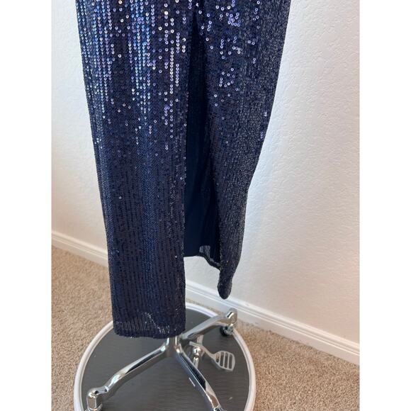 Ieena Duggal Sequined Bow Detail Midi Dress with High Slit Navy Blue size 2 - Picture 5 of 14